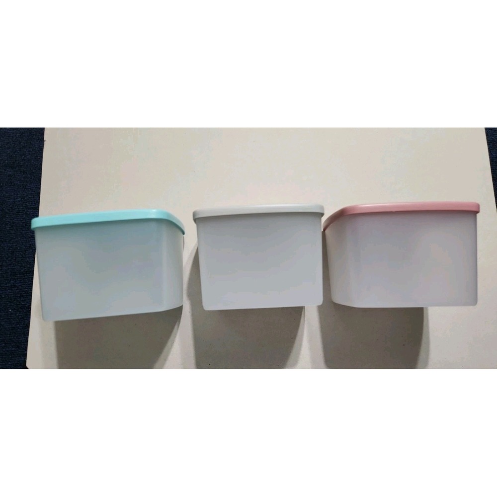 Vintage Tupperware Pastel Square Storage Containers Set of 3 Lids Made in USA - Picture 3 of 15